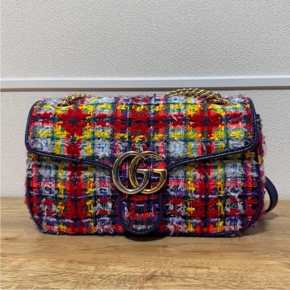 Gucci Vibrant Tweed Shoulder Bag with Gold Accents - Picture 2 of 7